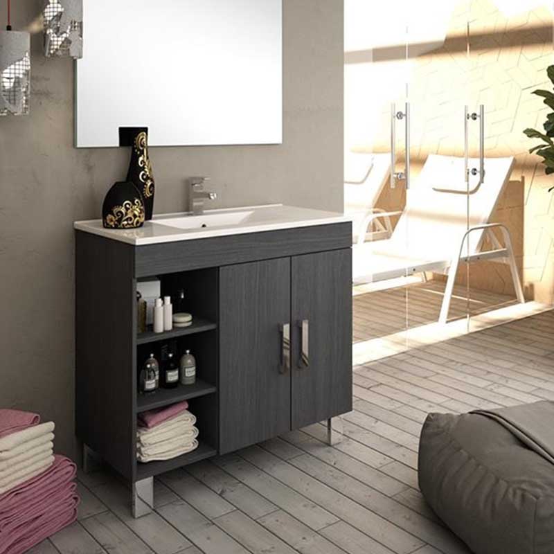 P PURLOVE Mueble de baño moderno de 30 pulgadas con lavabo individual,  armario combinado de montaje inferior con cajones y 2 puertas, armario de
