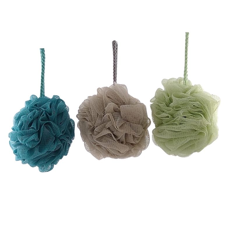 Esponja de Baño Corporal Redonda, LBP, Suave con Cordón, 12.5cm (5in) -Gris