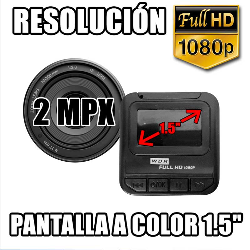 Cámara Vehículo Auto Grabador DVR Pantalla Video HD 1080p