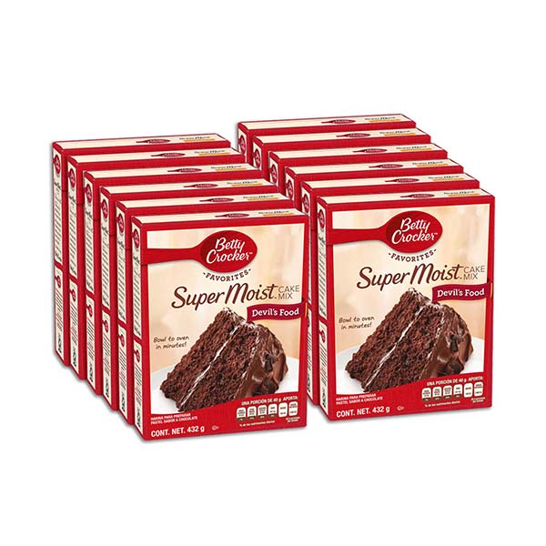 Harina para pastel Chocolate Devils Food Betty Crocker caja de 12 pzas.