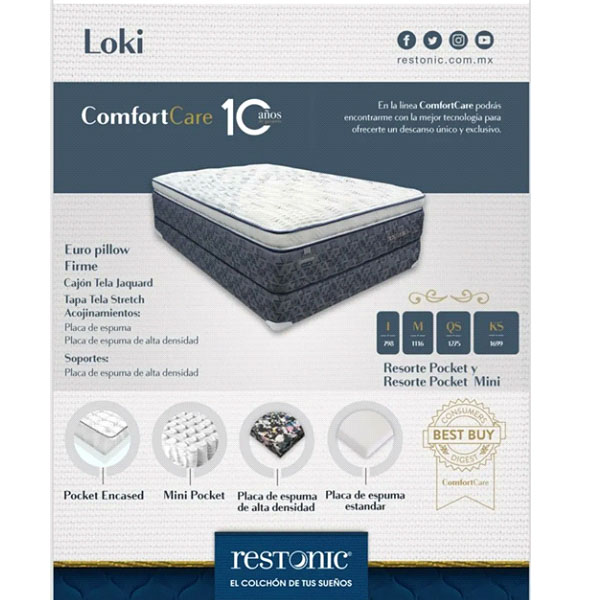 Colchón Matrimonial Resortes Independientes Restonic Loki