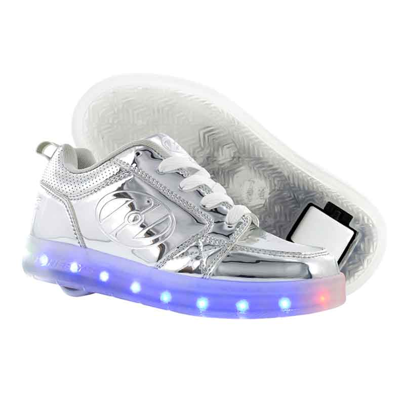 Tenis Heelys Para Niña Plata Luz Led Recargable Una Rueda