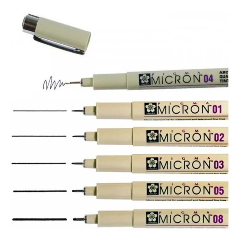 Paquete de 6 Estilografos Marcadores Manga Anime Sketch Dibujo Sakura Pigma Micron Punta Negra