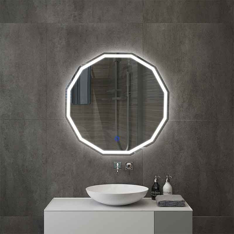 Espejo de Baño ARO con iluminación LED de 60 cms. con pantalla táctil (touch screen), forma circular. Conexión de clavija a luz eléctrica.