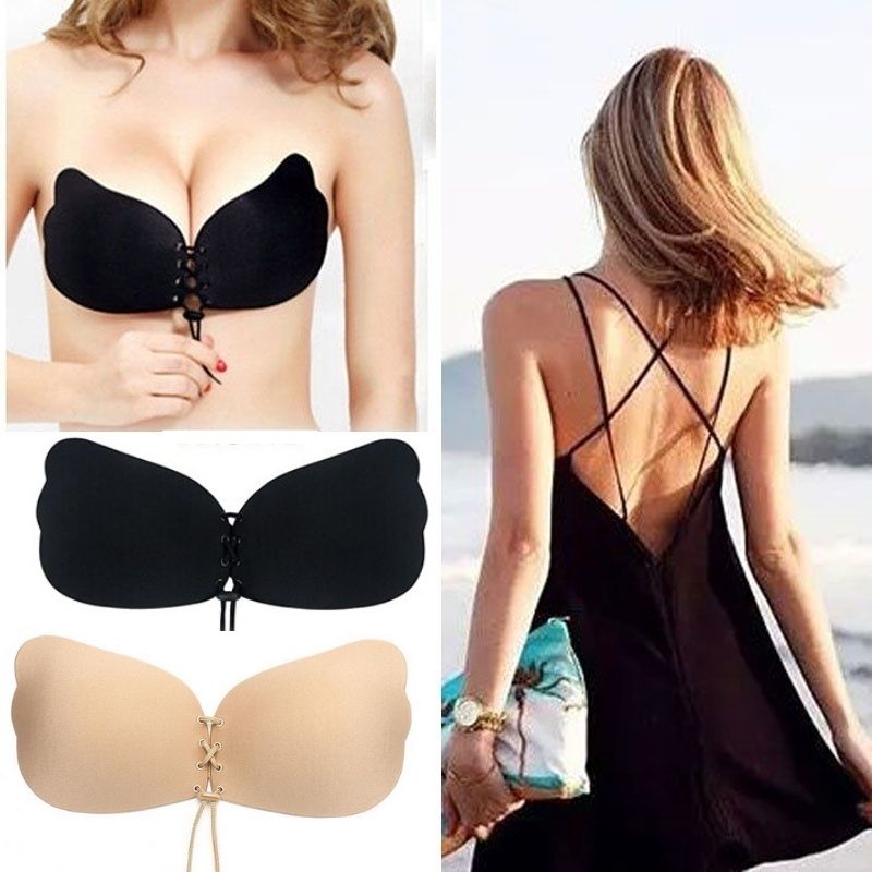 Brassiere Invisible con Copas Adheribles, LBP, Sin Tirantes, Cordón Ajustable -Negro  en Talla A, B, C y D