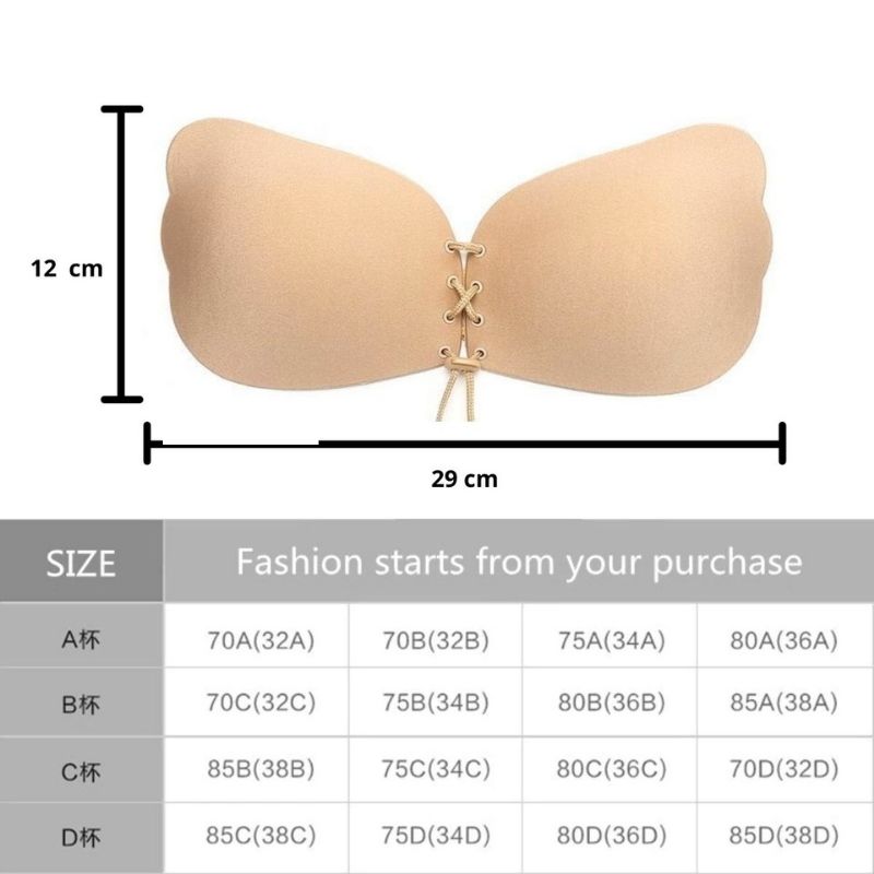 Brassiere Invisible con Copas Adheribles, LBP, Sin Tirantes, Cordón Ajustable -Negro  en Talla A, B, C y D