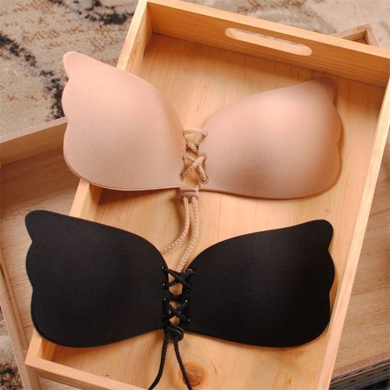 Brassiere Invisible con Copas Adheribles, LBP, Sin Tirantes, Cordón Ajustable -Negro  en Talla A, B, C y D