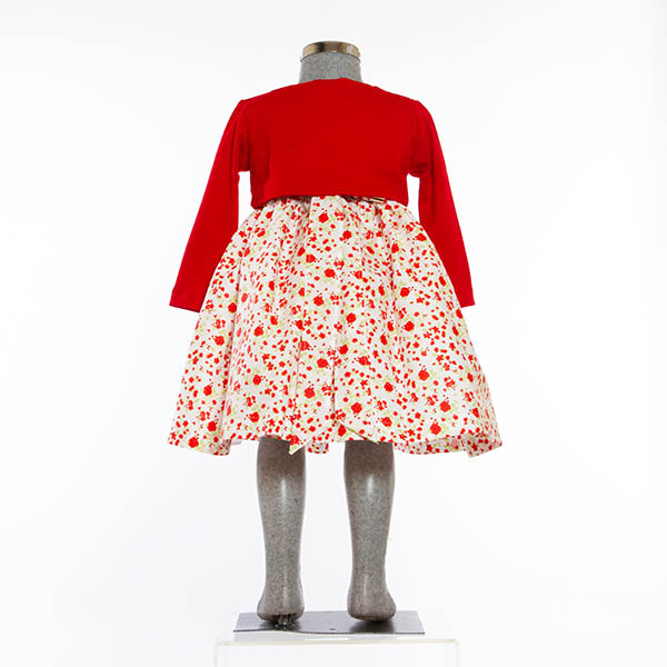 Vestido color Blanco con Flores y Torera Roja 0 a 6 años.