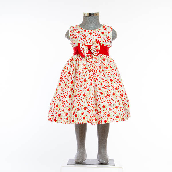 Vestido color Blanco con Flores y Torera Roja 0 a 6 años.