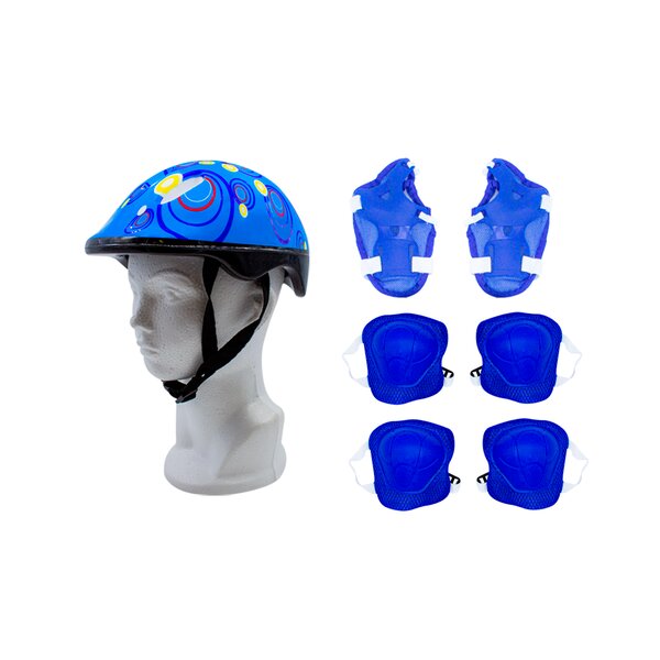 Set Casco Y Protecciones para Niño/niña Azul Bolitas Rodilleras, Coderas y Muñequeras 