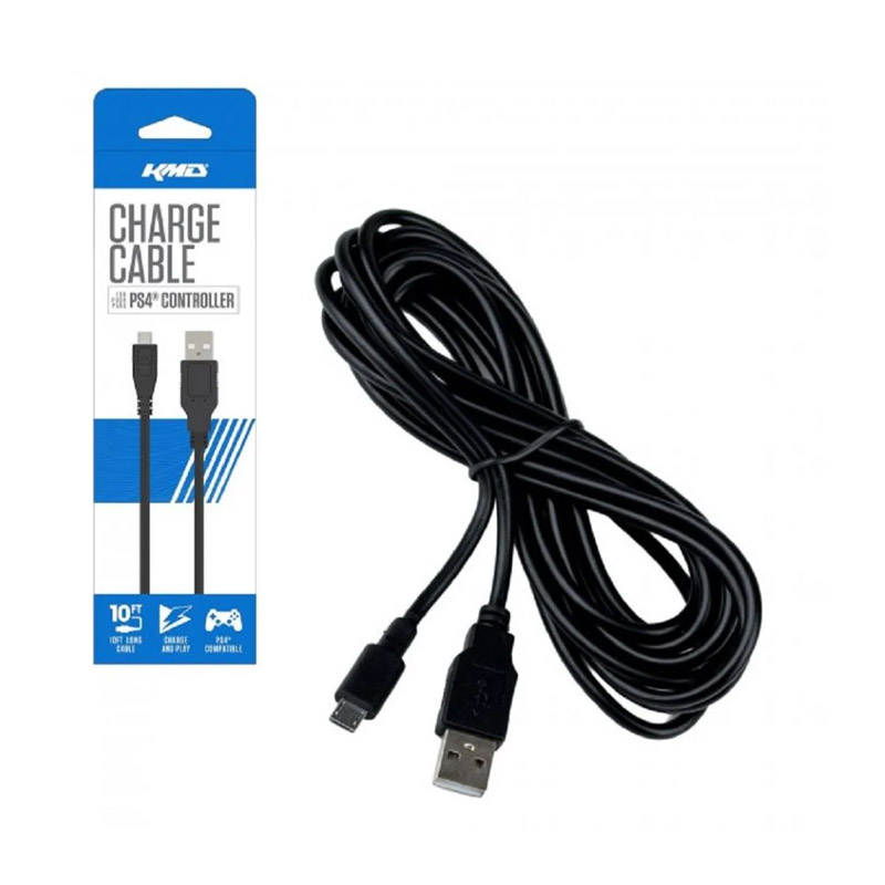 KMD - Cable de carga USB para PlayStation 4, 3 metros (Negro)