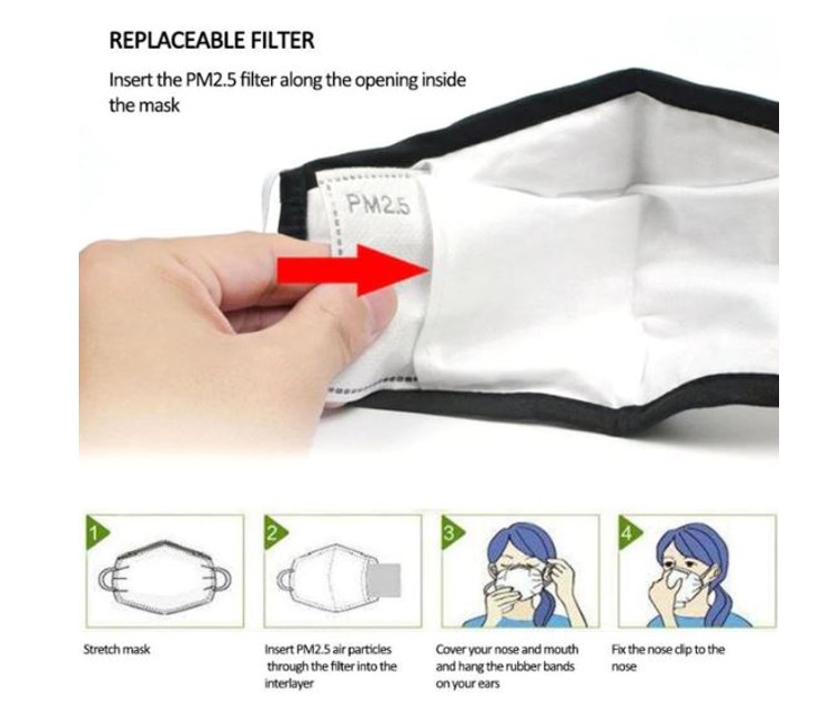 Cubrebocas N95 2 Filtros Pm2.5 Tapabocas Negro Reutilizable
