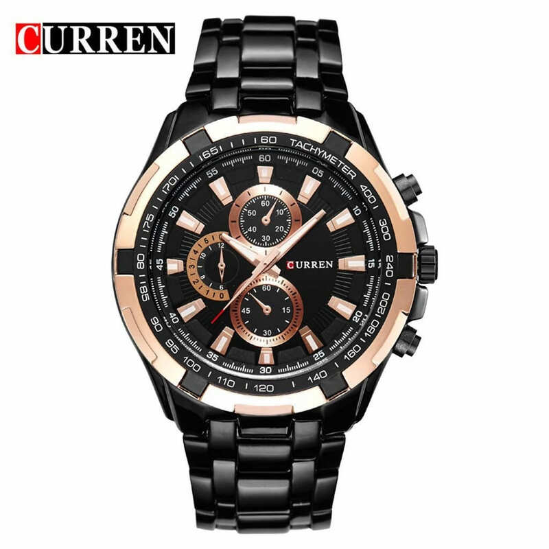 Reloj de Hombre Metálico Curren 8023 Negro Dorado Clásico y Elegante