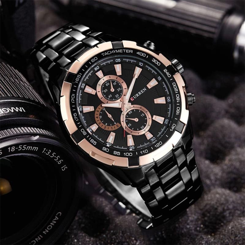 Reloj de Hombre Metálico Curren 8023 Negro Dorado Clásico y Elegante