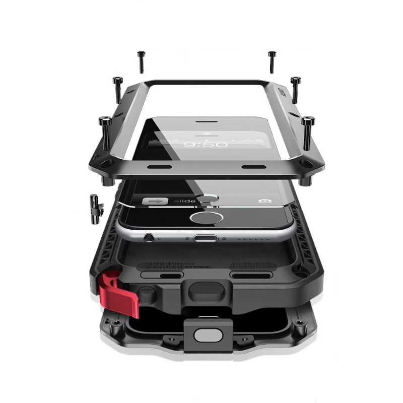 FUNDA USO RUDO PREMIUM IPHONE 8 PLUS NEGRO, PLATA Y ROJO