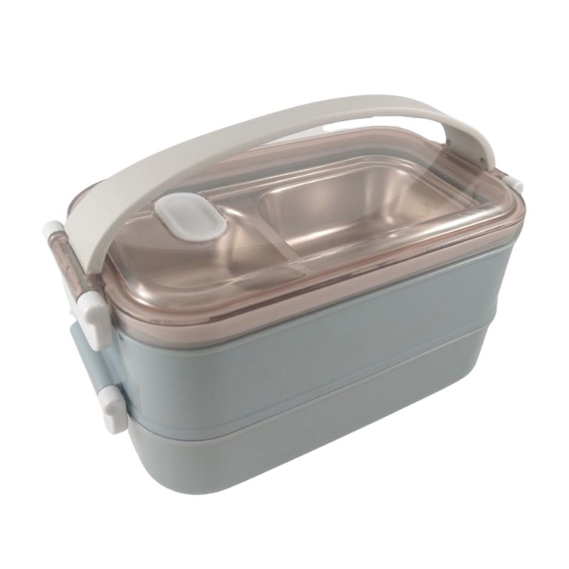 Lunch Box, Fiambrera, Tupper 2 Niveles con Asa, LBP, Acero Inox, Contenedor Alimentos, 21cm (8.2in) -Azul