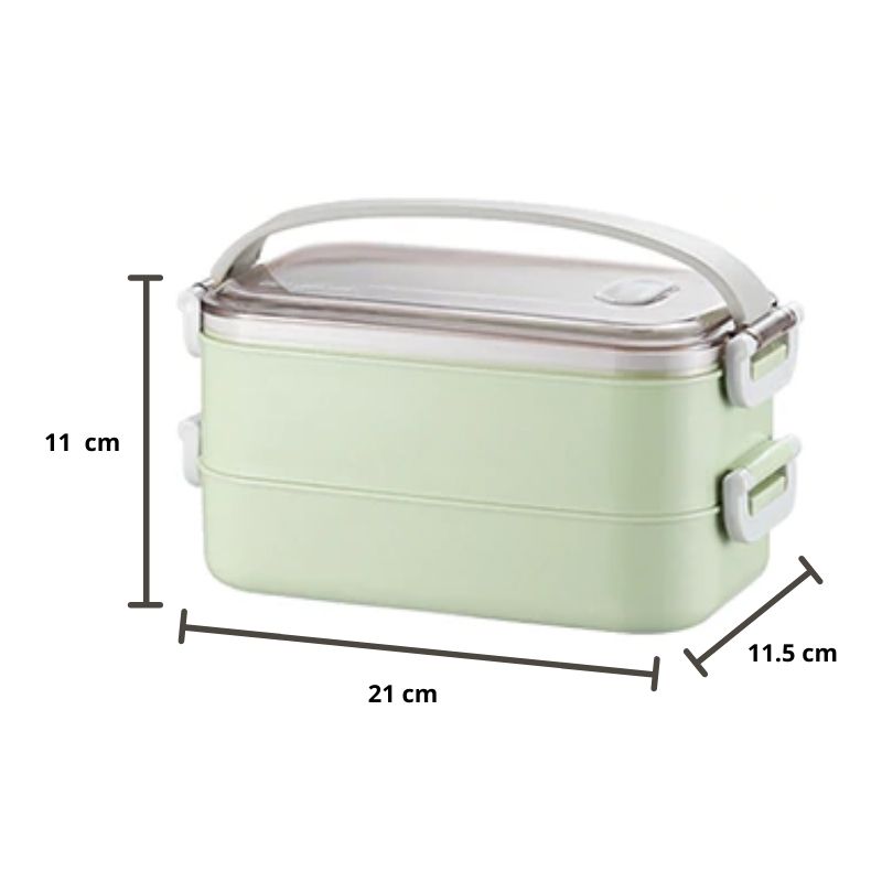 Lunch Box, Fiambrera, Tupper 2 Niveles con Asa, LBP, Acero Inox, Contenedor Alimentos, 21cm (8.2in) -Azul