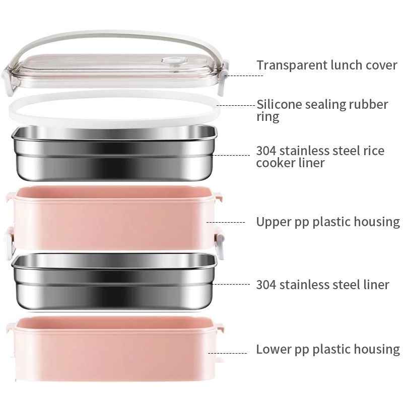 Lunch Box, Fiambrera, Tupper 2 Niveles con Asa, LBP, Acero Inox, Contenedor Alimentos, 21cm (8.2in) -Azul