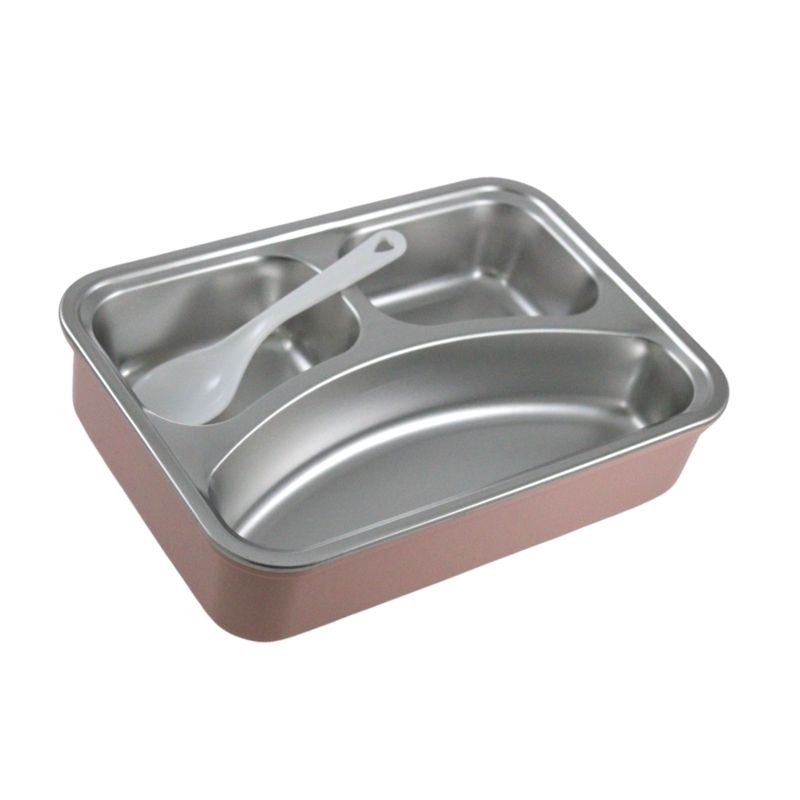 Lunch Box, Fiambrera, Tupper Acero Inox 3 Compartimentos, LBP, Contenedor Alimentos, 22cm (8.6in) -Rosa