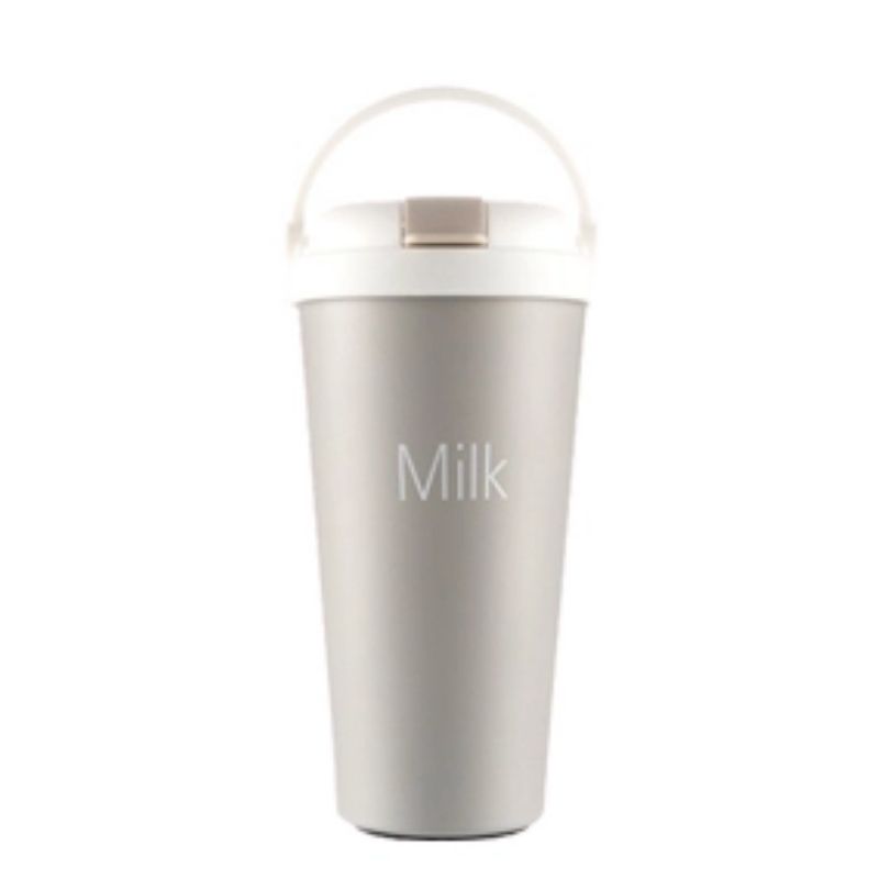 Taza Termo Tapa con Popote y Asa, LBP, Acero Inoxidable, Agua Café Té, 500ml -Gris