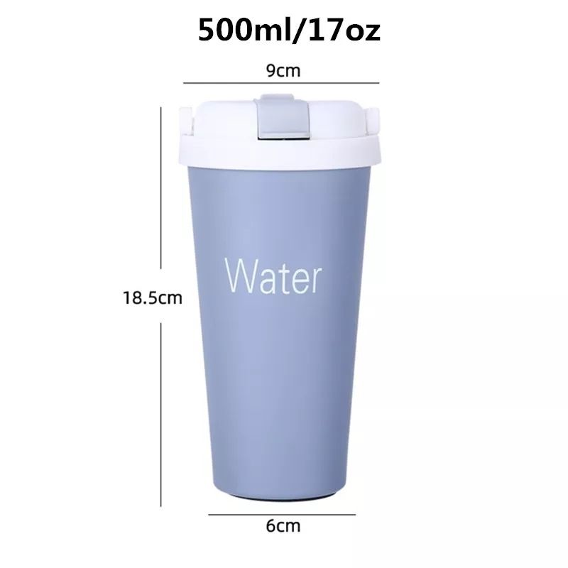 Taza Termo Tapa con Popote y Asa, LBP, Acero Inoxidable, Agua Café Té, 500ml -Gris