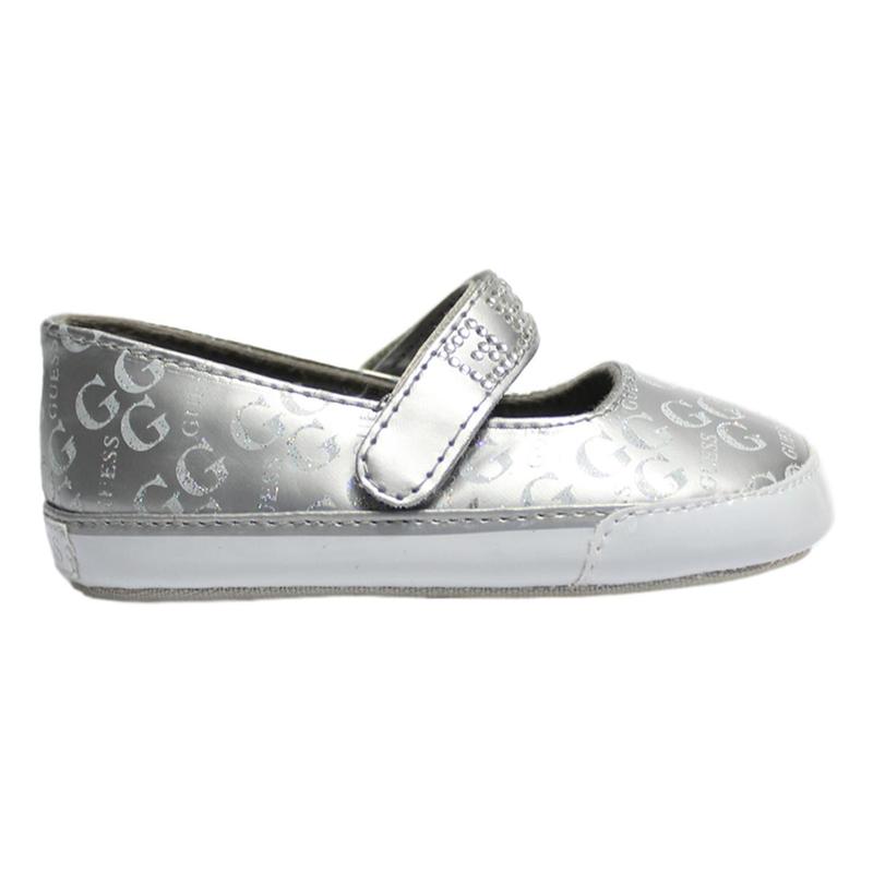 Flats Guess Para Bebé Color Plata Con Grabado En Glitter