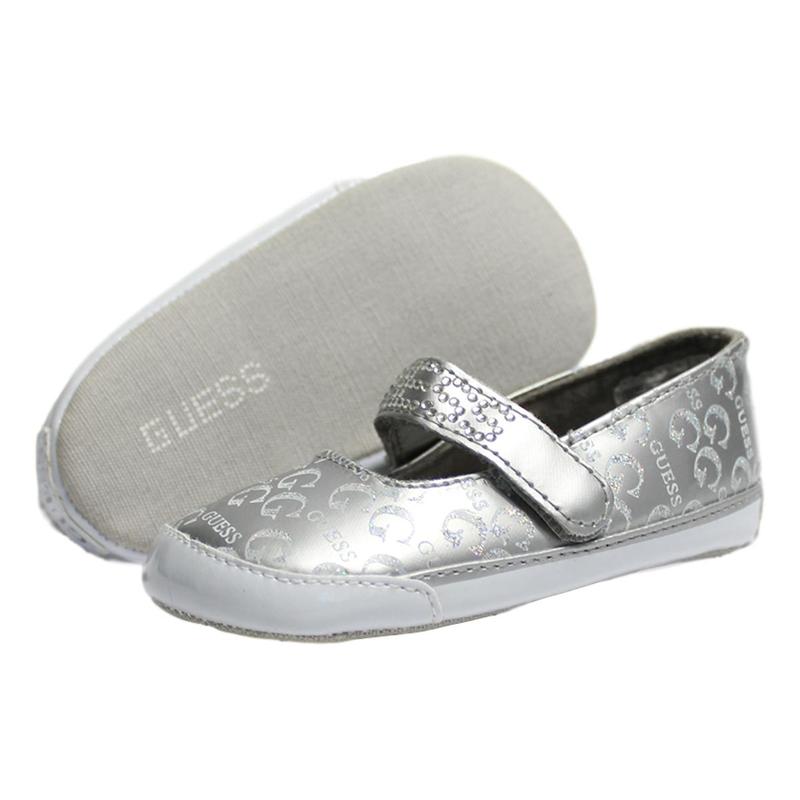 Flats Guess Para Bebé Color Plata Con Grabado En Glitter
