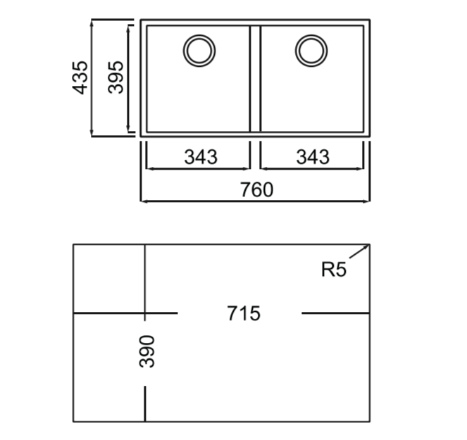 Tarja Submontar Teka SQUARE 760 TG W Doble Tina 76 cm (30 pulgadas)