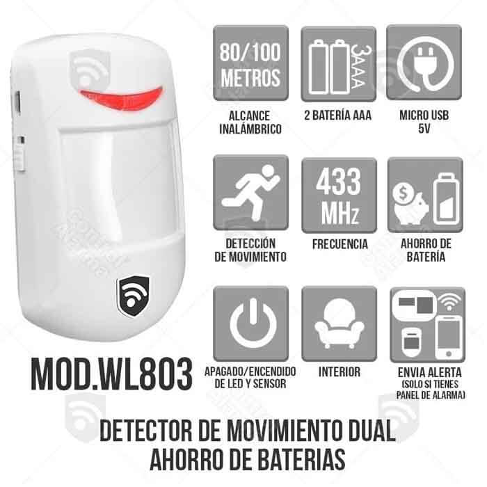 Detector Dual Movimiento Sensor Con Cargador O Baterias Alarmas Infrarroja Pir Casa Negocio.