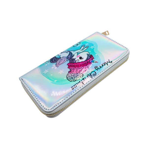 Cartera Larga Gris Unicornio Tornasol Para Mujer