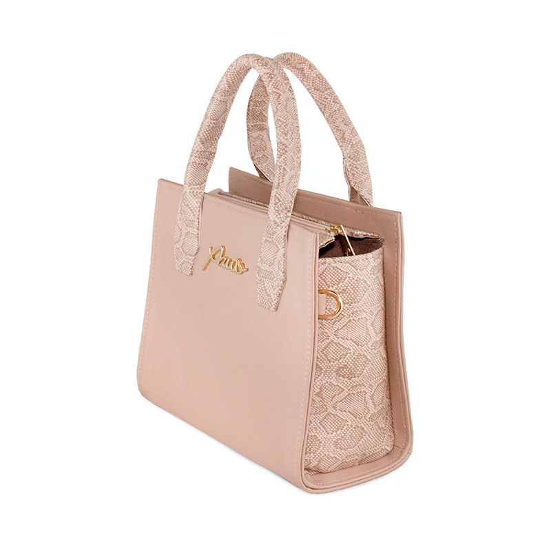 Bolsa Lichi color maquillaje detalles textura reptil.