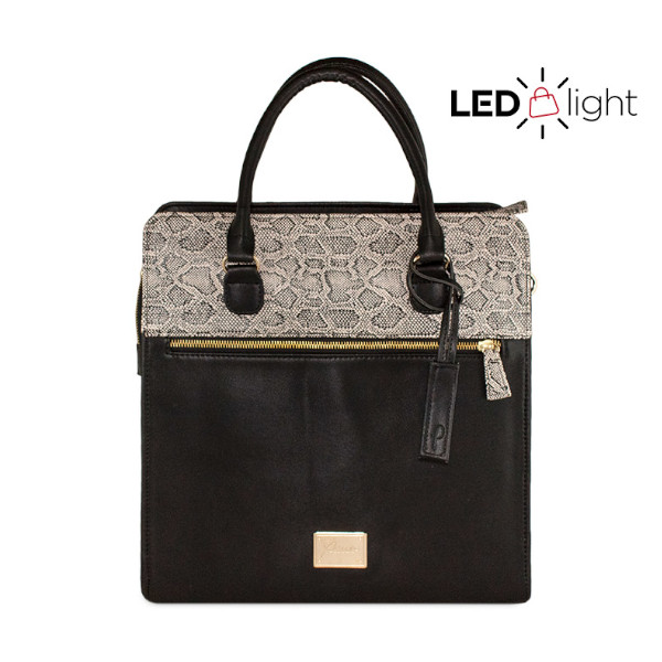 Bolsa tote lenni color negro detalles textura reptil
