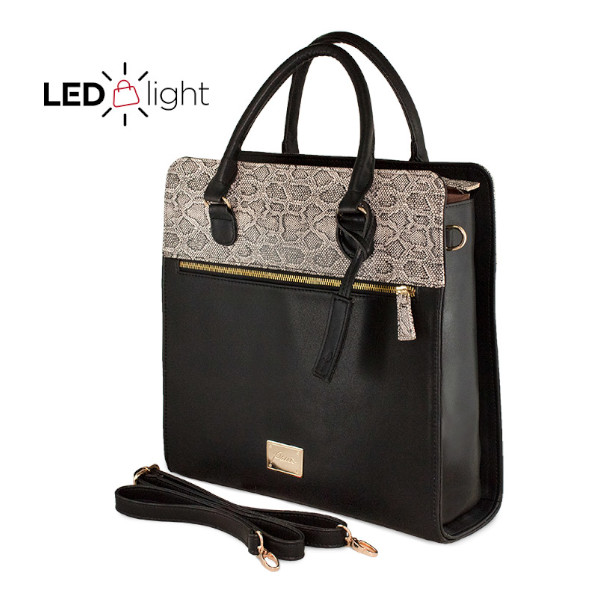 Bolsa tote lenni color negro detalles textura reptil
