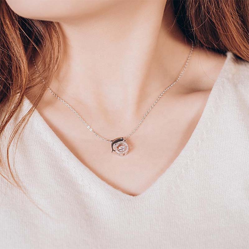 Collar Y Dije Delfin VAROURO  Zirconia Plata Ley 925 + Estuche Regalo