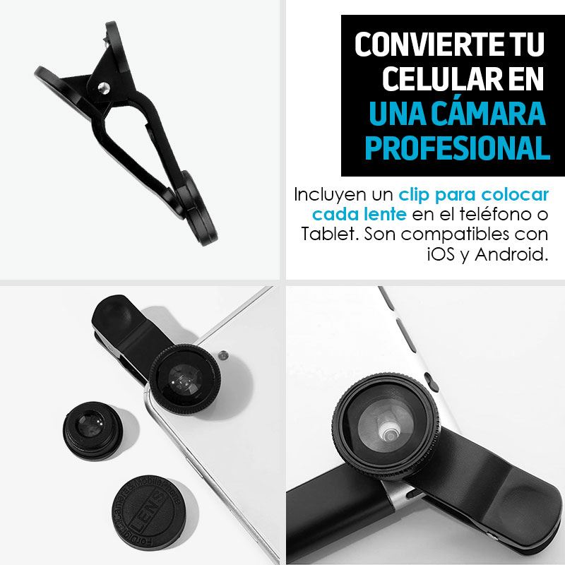 Lentes para Celular 3 Pz Universal Fisheye Macro Wide Redlemon