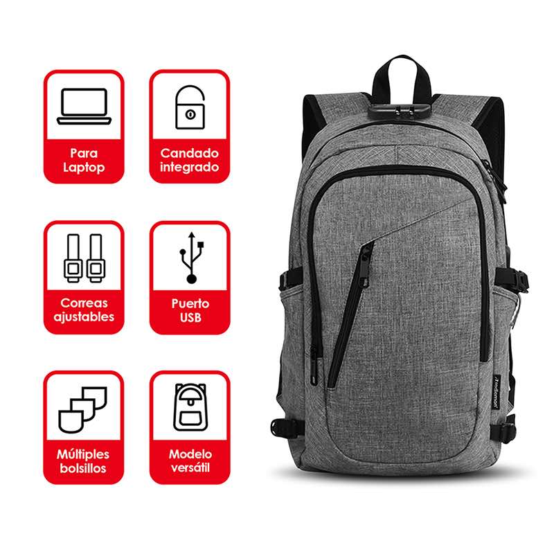 Mochila Antirrobo Ejecutiva para Laptop Con Candado Redlemon