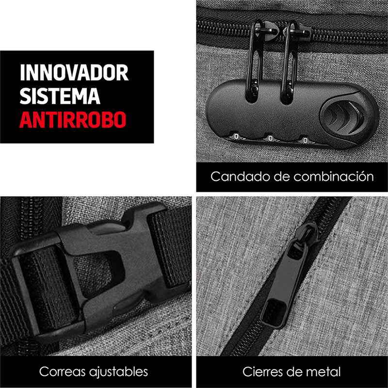 Mochila Antirrobo Ejecutiva para Laptop Con Candado Redlemon