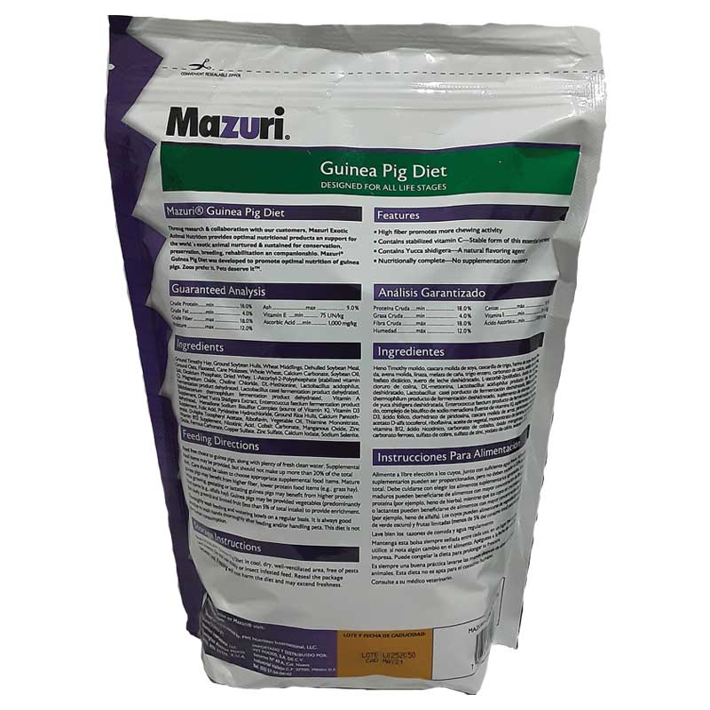 Mazuri Guinea Pig Diet Alimento Para Cuyo 1.3 Kg