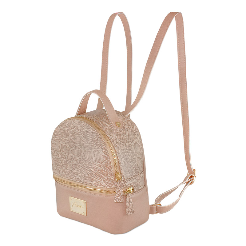 Mochila casual cady color maquillaje con detalles textura reptil