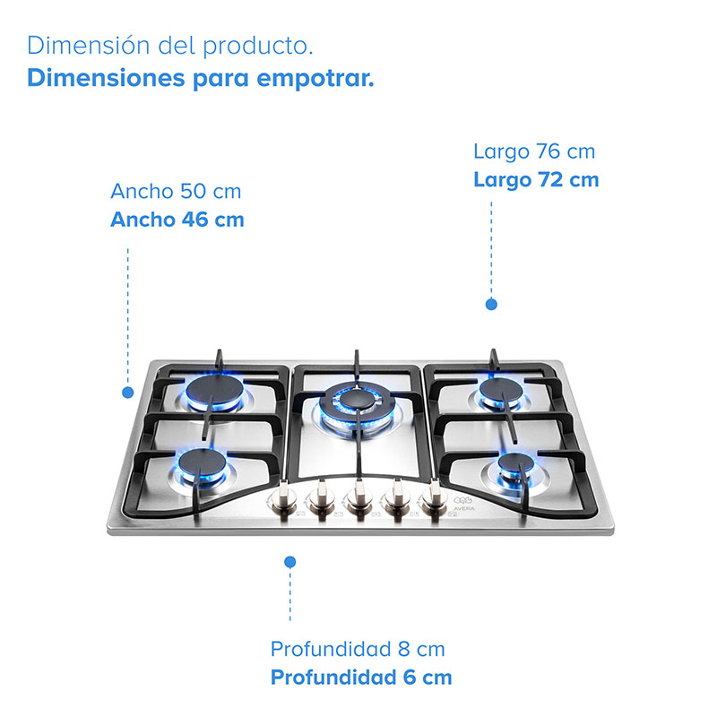 Parrilla de Gas Acero Inoxidable con 5 Quemadores Avera AI5