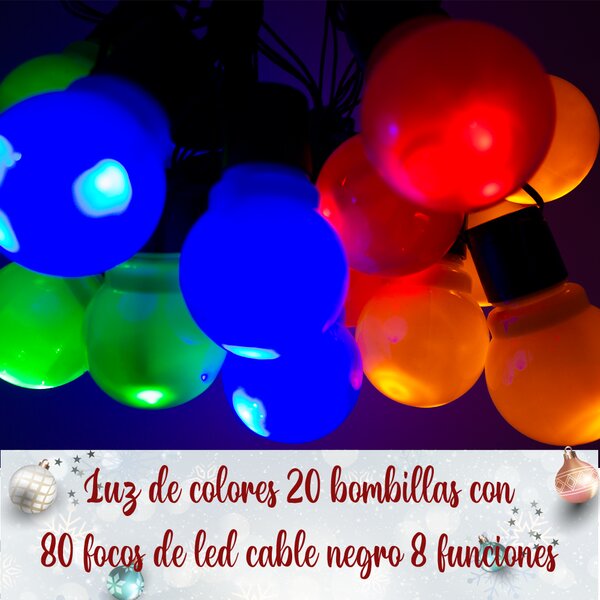 Serie Navideña 80 Led Luz Multicolor Foco De Bombilla 6 Mts Serie de Bombillas