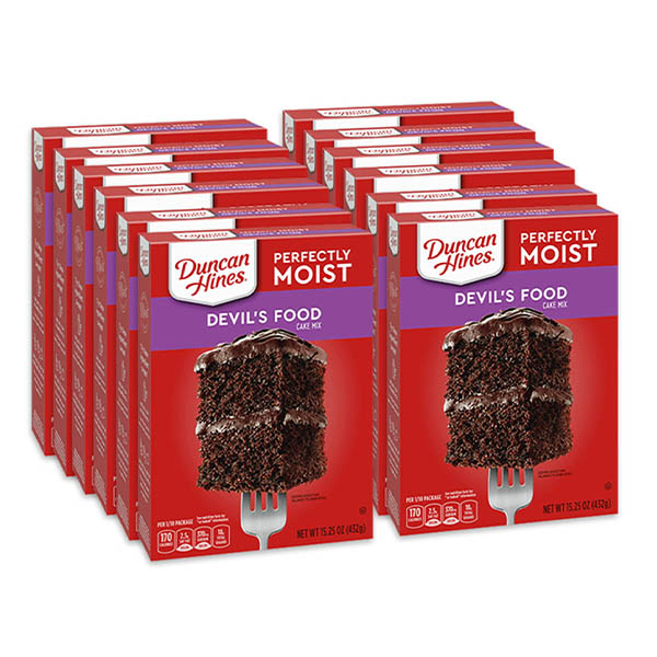 Harina para pastel de Chocolate Devils Food Duncan Hines 12 Piezas