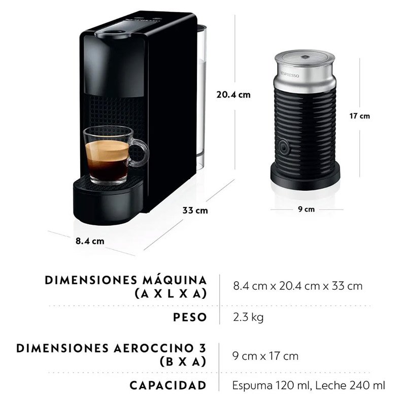 Cafetera Nespresso Essenza Mini Espumador Leche Color Negro