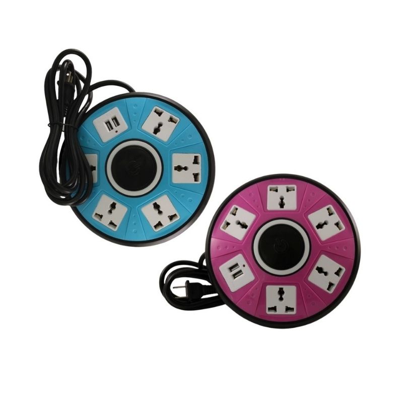Multicontacto Universal Circular 5 Contactos 2 Puertos USB, LPB, Cable de Enchufe -Rosa