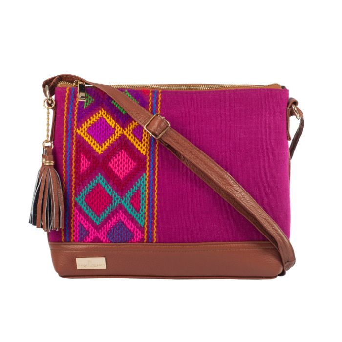 Bolso de Piel Bordado Rombos Jazmin Rosa