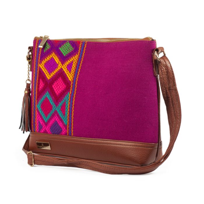 Bolso de Piel Bordado Rombos Jazmin Rosa