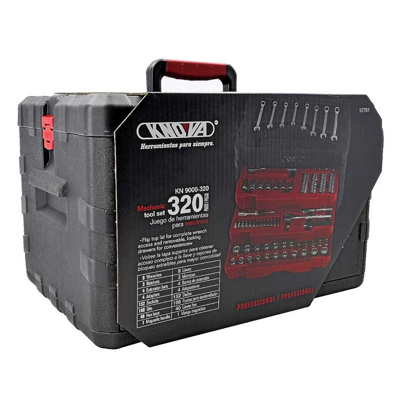 Knova Juego Herramientas Autoclé para Mecánico profesional 320 piezas c/estuche 3 cajones para dados, extensiones, puntas y más