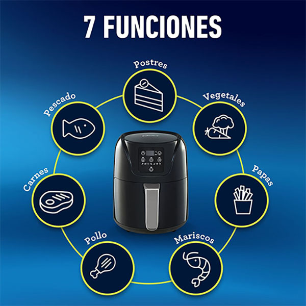 Freidora De Aire Oster Negra Recubrimiento Antiadherente 1.8 L compacta Ckstaf18d Panel Digital y 7 niveles de temperatura