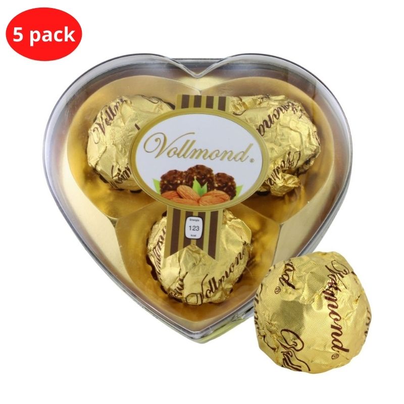 5 PACK Chocolates Vollmond Corazón Chico con 3 pz, 5 Estuches