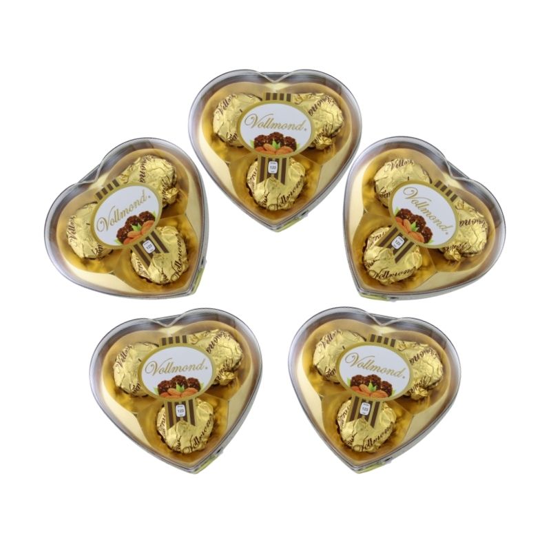 5 PACK Chocolates Vollmond Corazón Chico con 3 pz, 5 Estuches